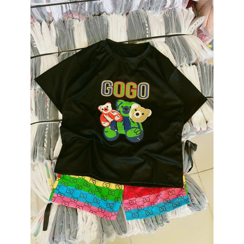 [11.11 Sale Freeship] Set bộ đùi thời trang nữ,set bộ áo thun in chữ hình gấu tay ngắn kèm quần đùi nhiều màu in họatiết