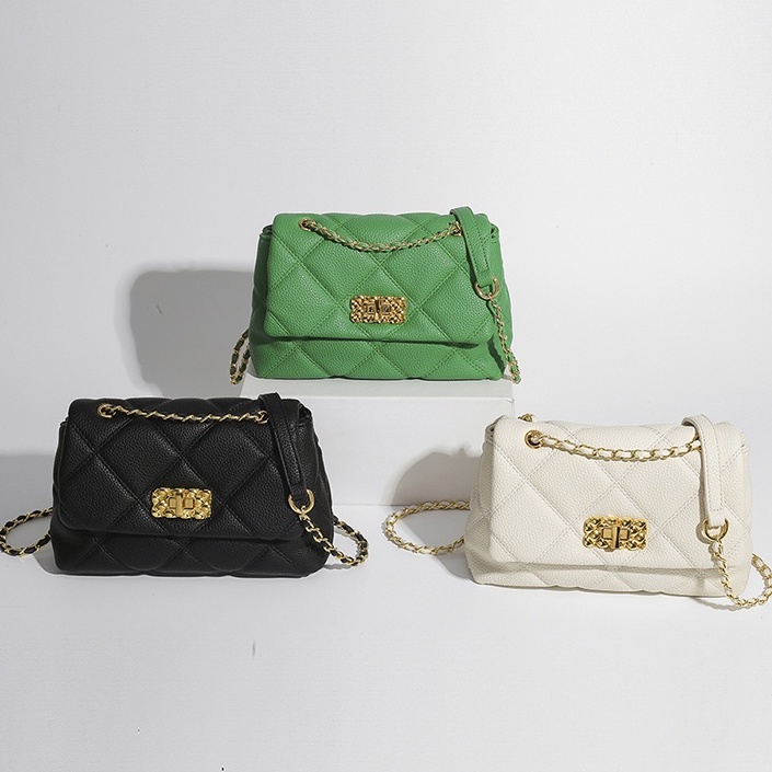 Túi Đeo Chéo Dây Xích Họa Tiết Lưới Kim Cương Thời Trang Dành Cho Nữ