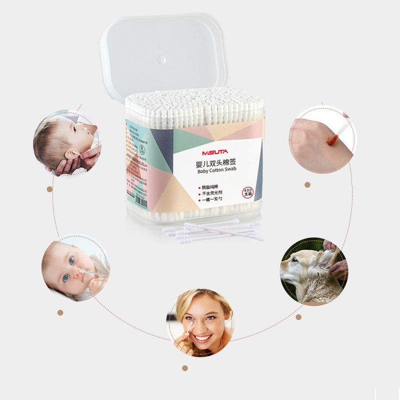 Tăm bông sơ sinh, Tăm bông trẻ em hộp 200 cây / 400 cây Misuta cao cấp cho bé