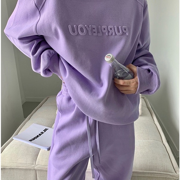 Bộ đồ thể thao DIDIKA áo sweater tay dài dáng rộng phối quần dài lưng cao thời trang thu đông cho nữ