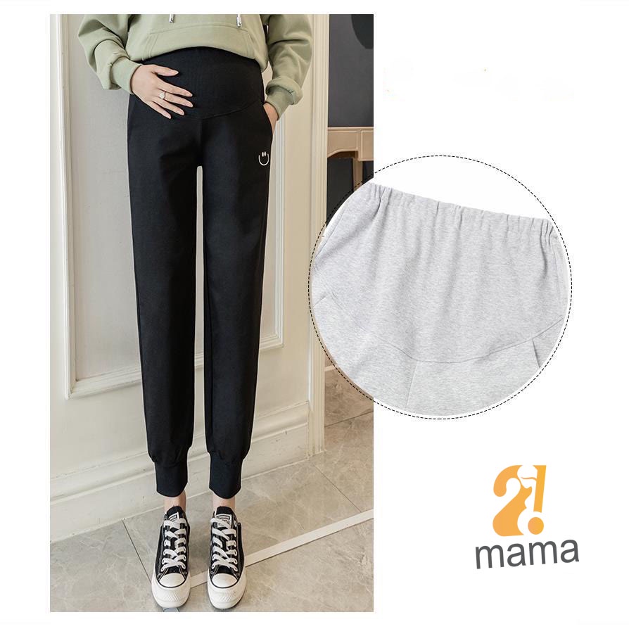 Quần bà bầu dài thu đông 2mama chất nỉ da cá dày dạ loại 1 hình mèo dáng thể thao jogger có chun chỉnh bụng