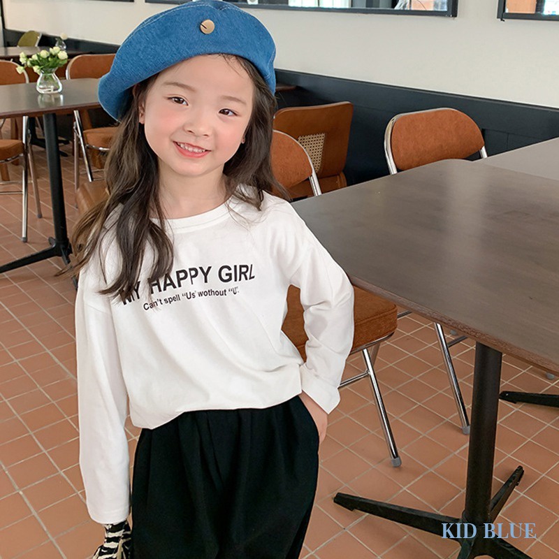 Áo Thun Tay Dài Cổ Tròn In Chữ Màu Sắc Tương Phản Phong Cách Hàn Quốc Thời Trang Xuân Thu Cho Nữ