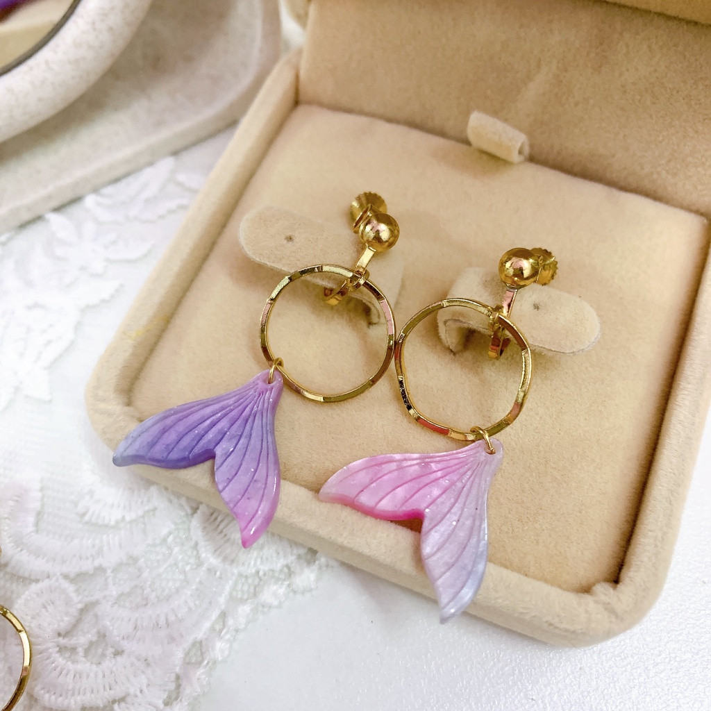 Khuyên tai kẹp không bấm lỗ chốt điều chỉnh K261 bằng hợp kim mạ vàng hình đuôi cá dáng midi Leous Accessories