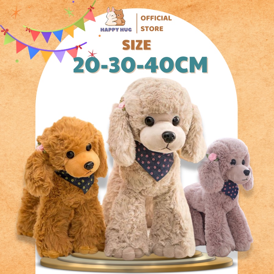 Gấu bông hình chó Poodle cho bé, đồ chơi chó bông cao cấp mềm mịn giống thật - Happy Hug