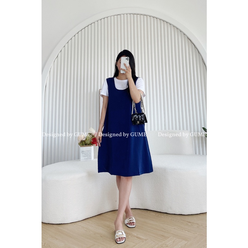 Yếm bầu công sở, loại rời yếm dễ mix các loại áo, màu xanh than, có túi sườn và cúc eo MYC1217 -  kèm ảnh thật