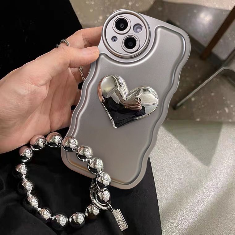 Ốp Điện Thoại Trái Tim Gợn Sóng Màu Bạc 3D Thời Trang Cho Iphone 14 14 pro max 14 plus 13 pro max 12 pro max 11 pro max xs max xr x