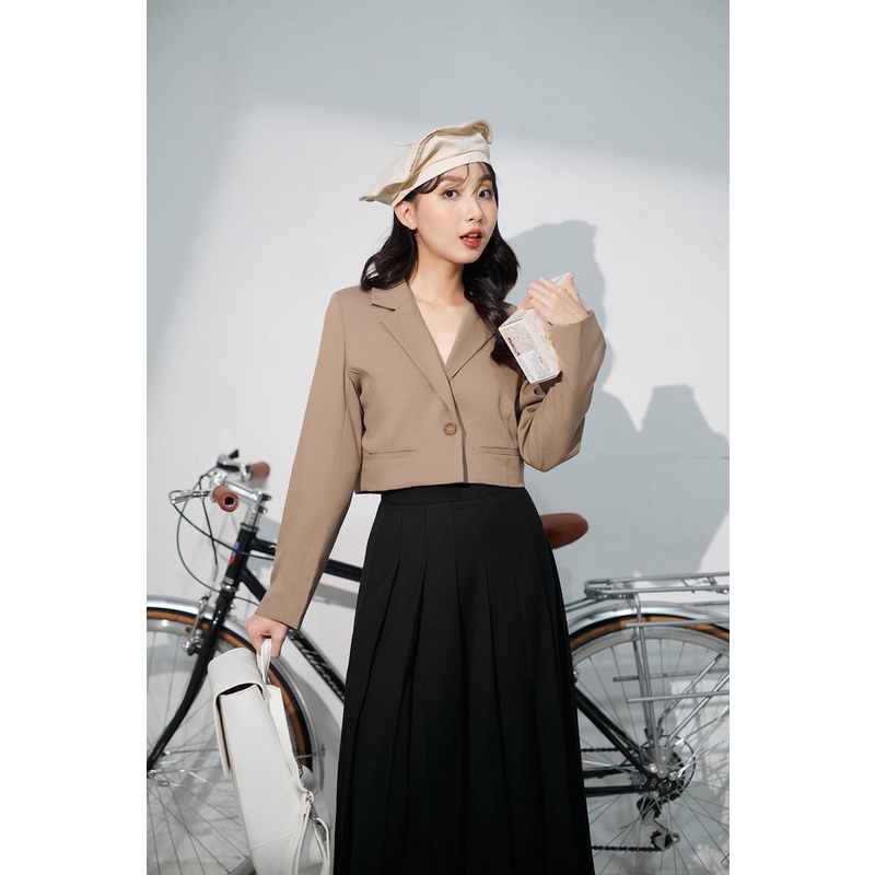 Áo khoác vest tay dài 2 túi mổ dáng lửng thời trang GAGO màu nâu GA4141