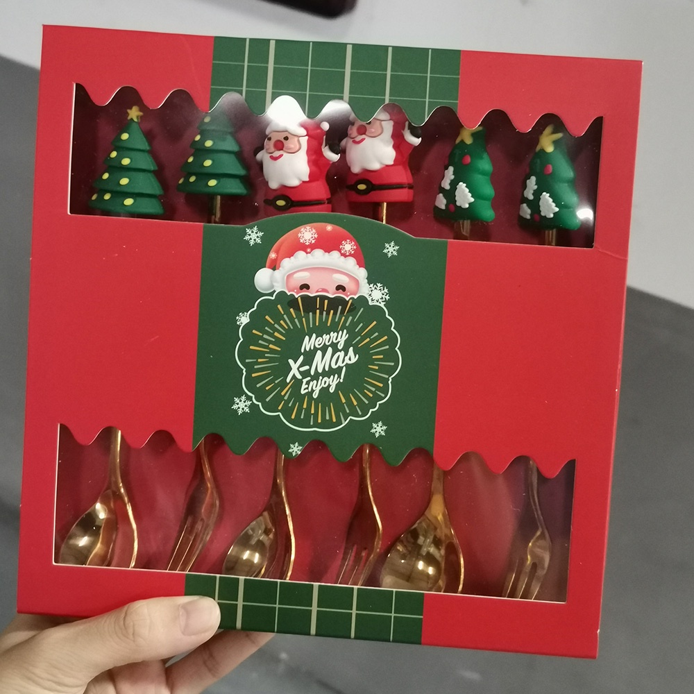 Bộ 4 Muỗng Cà Phê Bằng Thép Không Gỉ Hình Cây Thông Giáng Sinh