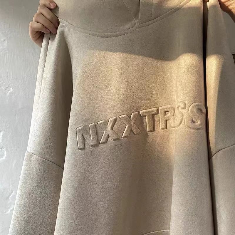 Áo Hoodie Da Lộn Lót Nhung Dày Dặn Dáng Rộng Phong Cách Retro Hong Kong Thời Trang Thu Đông Cho Nam