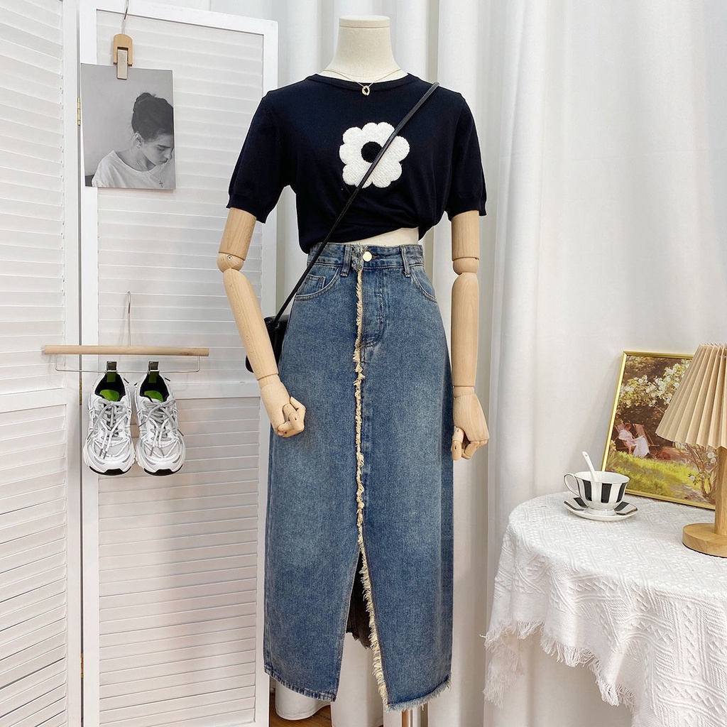 Chân váy jeans dáng dài xẻ vạt giữa mã Cvjeanxetruoc013/p3k8 | BigBuy360 - bigbuy360.vn