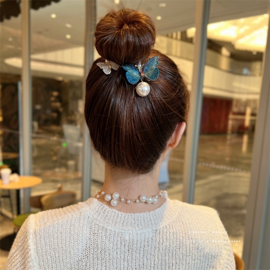 Kẹp Tóc Hình Bướm Đính Đá &amp; Ngọc Trai Phong Cách Hàn Quốc Mới