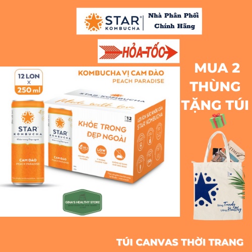 Thùng 12 Lon Trà Star Kombucha Thức Uống Lên Men Tự Nhiên Vị Cam Đào/ Sản Phẩm Chính Hãng (Date 2024)/ NPP Chính Hãng