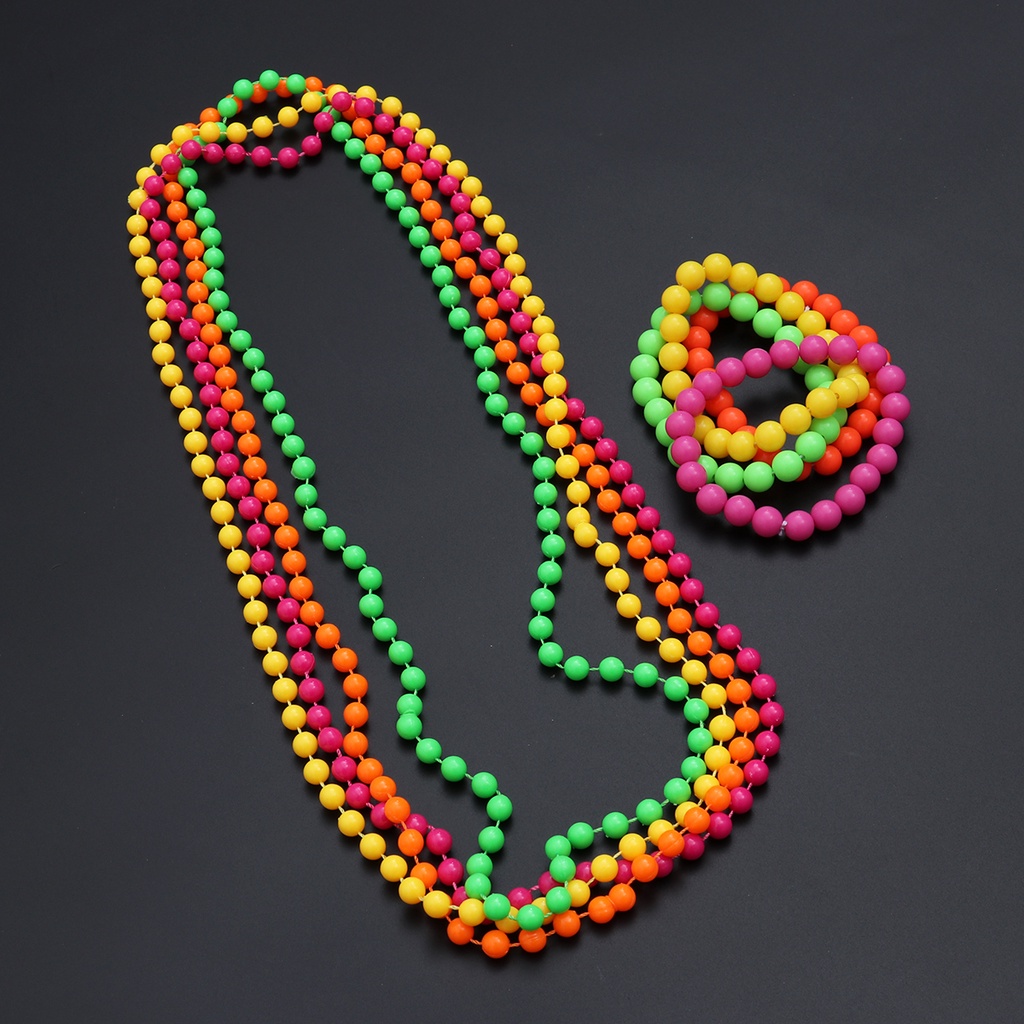 Set 4 Vòng cổ Và 4 Vòng Tay Chuỗi Hạt Đá Màu Neon Thời Trang Dự Tiệc
