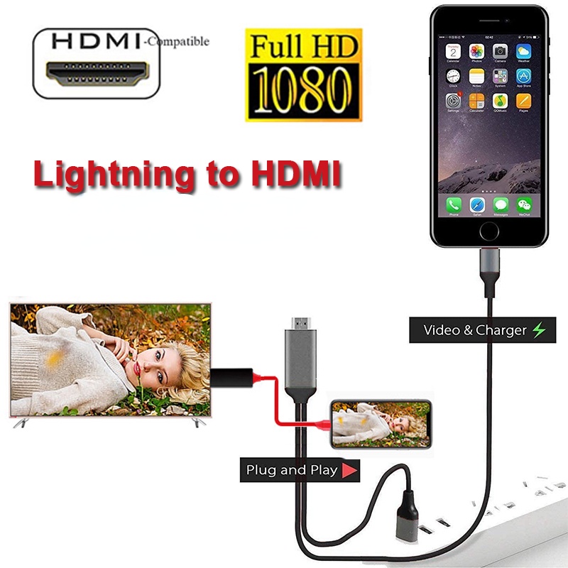 Cáp Chuyển Đổi Lightning Sang HDMI 2M 1080P TV HD Cho Apple IOS Sang HDTV /  Máy