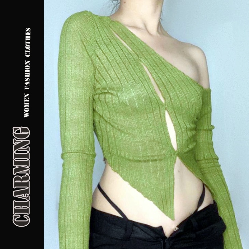 Áo Croptop Tay Dài Màu Sắc Đơn Giản Dành Cho Nữ