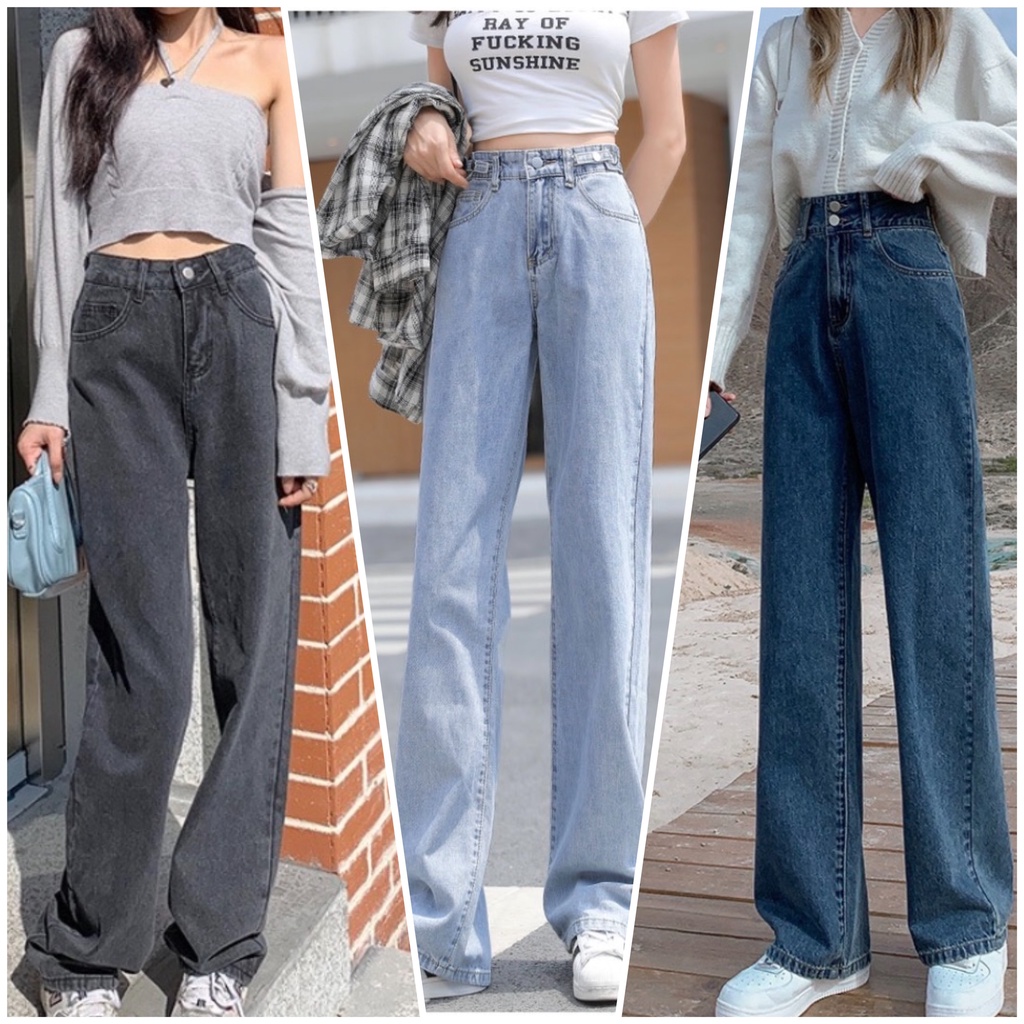 Quần Jean Baggy Nữ Ống Rộng Lưng Cao, Quần Bò Nữ Cạp Cao Dáng Suông Ống Đứng Chất Đẹp QJ8