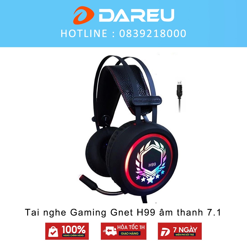 Tai nghe Gaming Gnet H99 âm thanh 7.1 - Cổng usb - Mic nói cực rõ - Led đổi màu - Bảo hành 12 Tháng - Lỗi 1 đổi 1