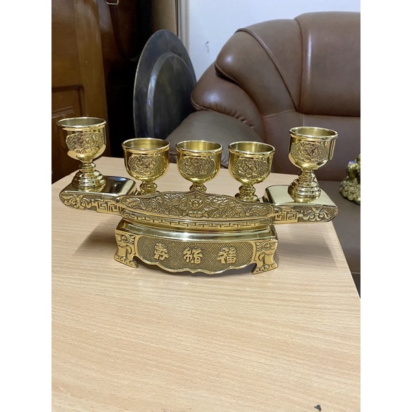 Khay nước đồng thờ cùng 3 ly 5 ly chung nước đồng thờ cúng bằng đồng nguyên chất.