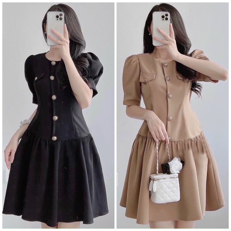 Đầm cổ tròn đuôi cá 2 màu (kèm hình thật)