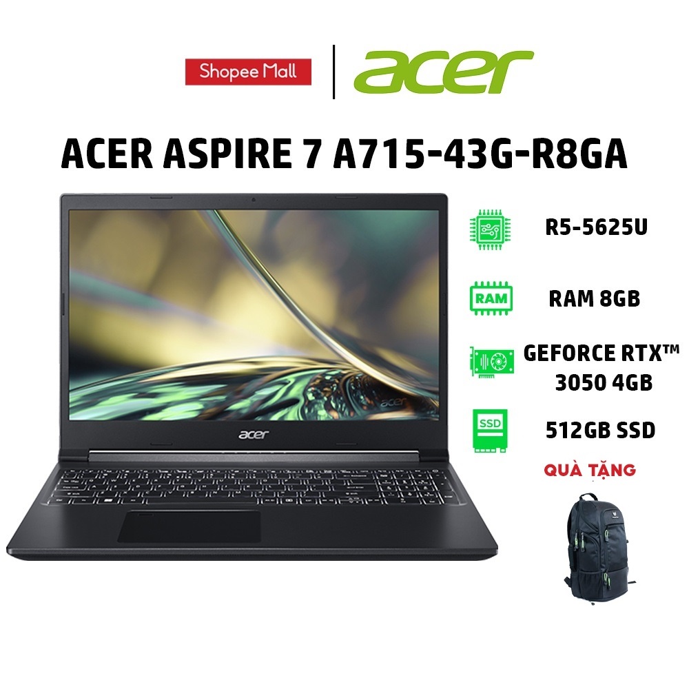 Laptop Acer Aspire 7 A715-43G-R8GA(R5-5625U | 8GB | 512GB RTX™ 3050 4GB|15.6' FHD144Hz |W11)