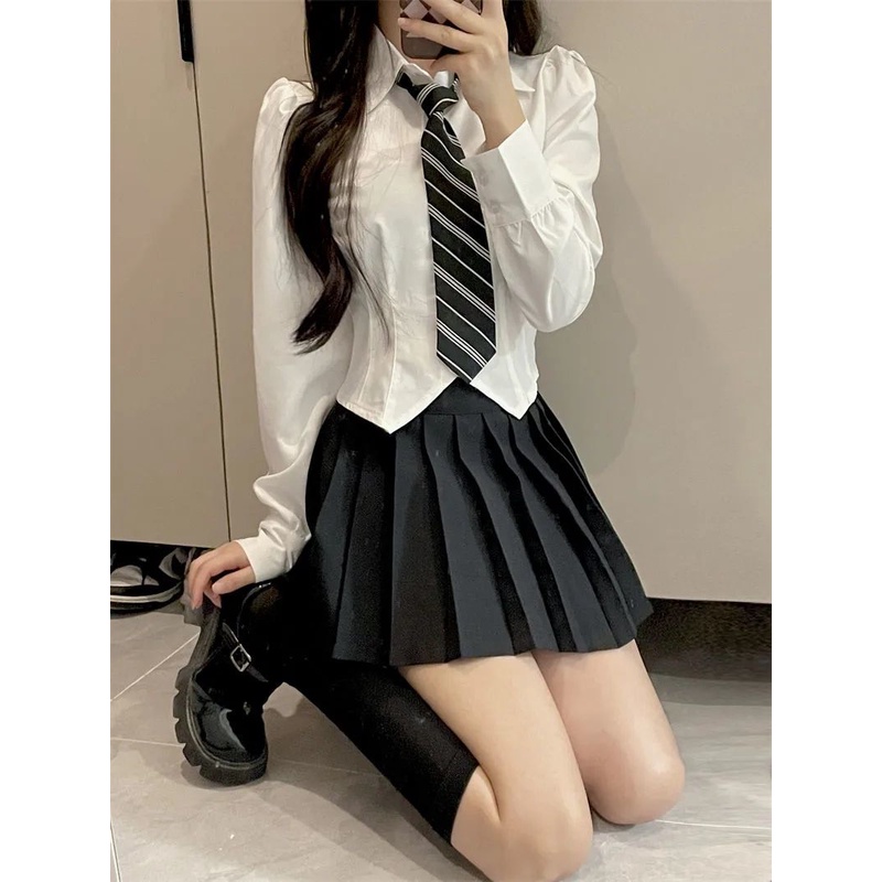 Áo Sơ Mi Đồng Phục Tay Dài Eo Cao Thời Trang 2022 Dành Cho Nữ