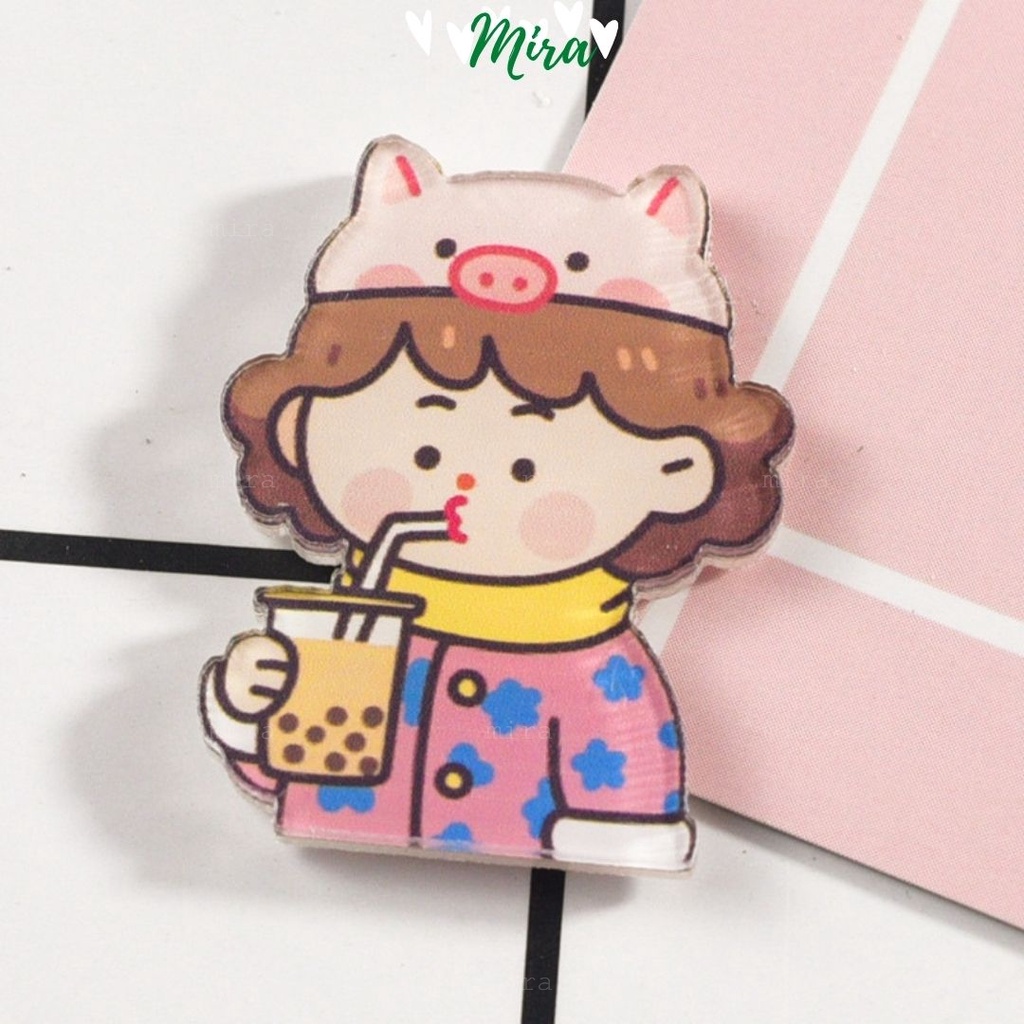 Ghim Cài Huy Hiệu Acrylic  Pin Cài Trang Trí Áo Mũ Nón Túi Xách Ví Cặp Balo Đi Học Cực Cute MIRA-GC00802