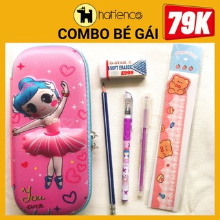 Bộ dụng cụ học tập, Bộ đồ dùng học tập combo 4 món kèm quà tặng bí mật dễ thương cho bé gái HSHOP – 004