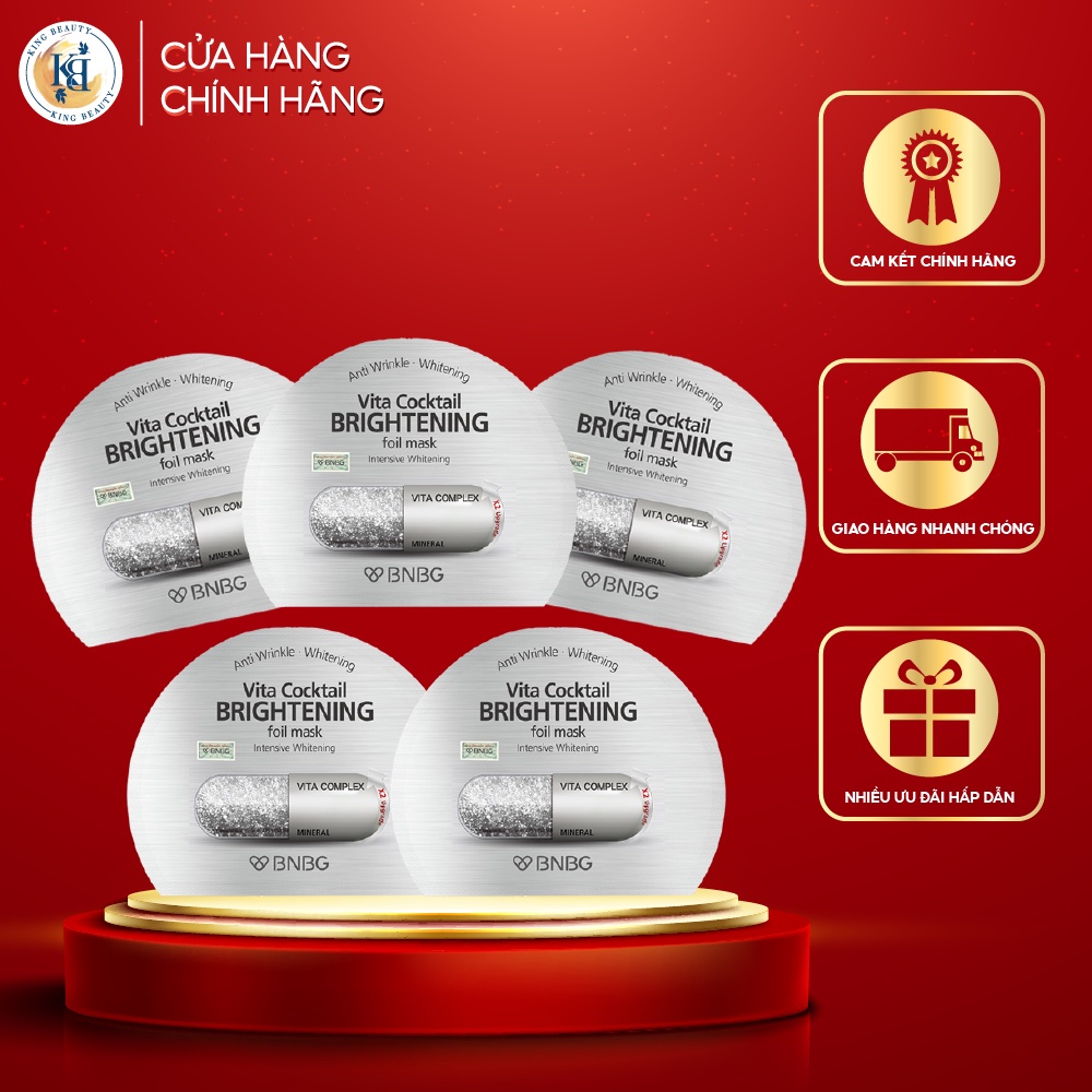 Combo 5 Mặt nạ cấp ẩm dưỡng da làm mờ vết thâm BNBG Vita Cocktail Brightening Foil Mask - Intensive Brightening 30ml x 5
