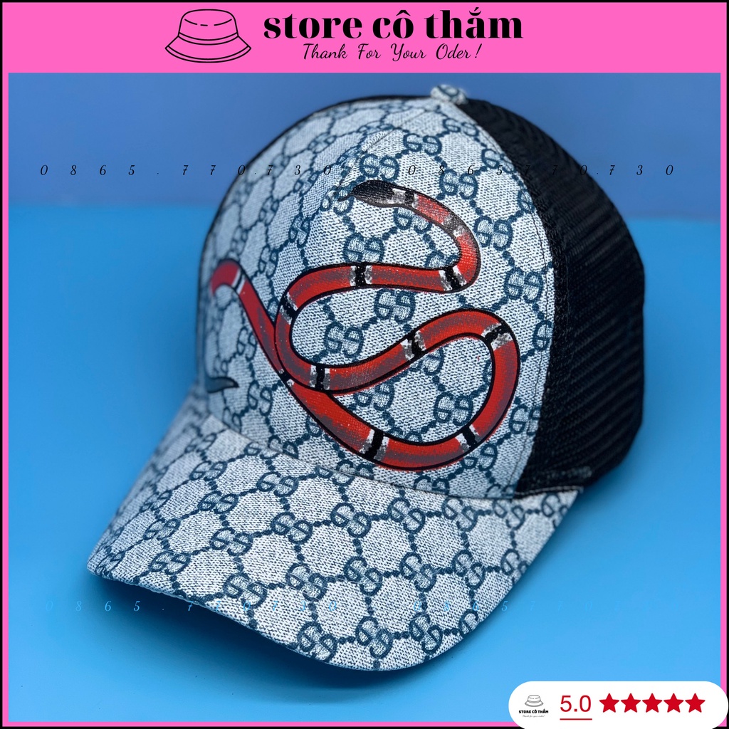 Nón kết GUCI in hình con rắn dài thời trang, Mũ lưỡi trai thêu hình con thú siêu đẹp