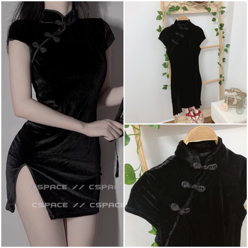 Sườn xám nhung cách tân đầm nhung xinh