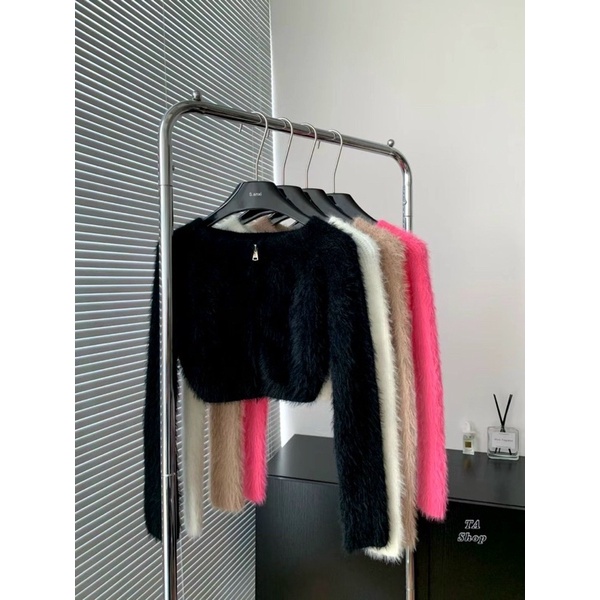 Áo len khoá croptop lông thỏ