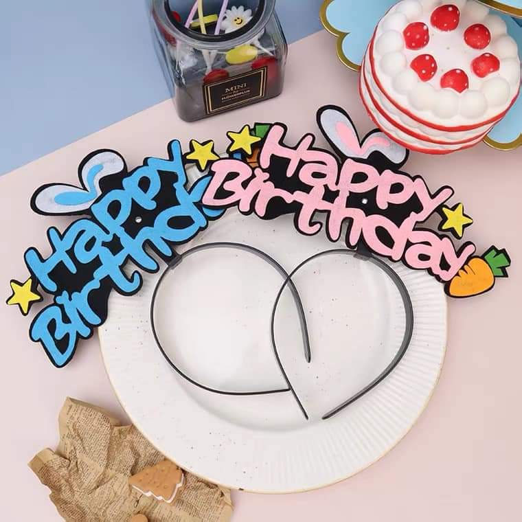 Bờm, Băng Đô Sinh Nhật Thỏ Happy Birthday Vải Dạ Có Đèn