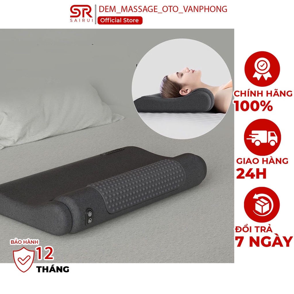 Gối ngủ tích hợp sưởi ấm + massage, cao su non, giảm đau cổ vai gáy