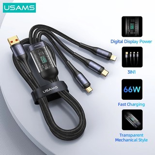  Cáp sạc nhanh USAMS PD 100W 3 trong 1 màn hình điện tử thích hợp cho Iphone15 IPd Android IP8-14 máy tính bảng 