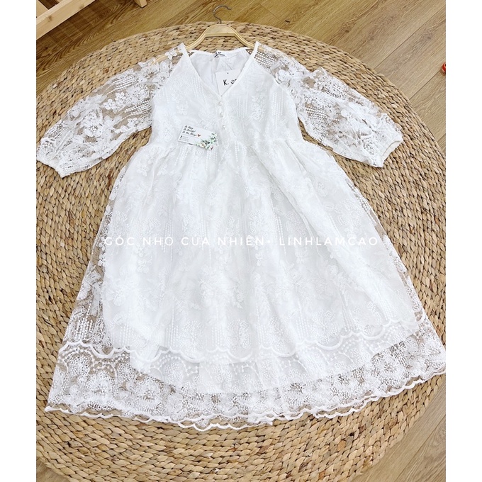 Váy Đầm Nữ Dự Tiệc Dáng Babydoll Phối Ren Cổ Tim, Váy Dự Đám Cưới Babydoll