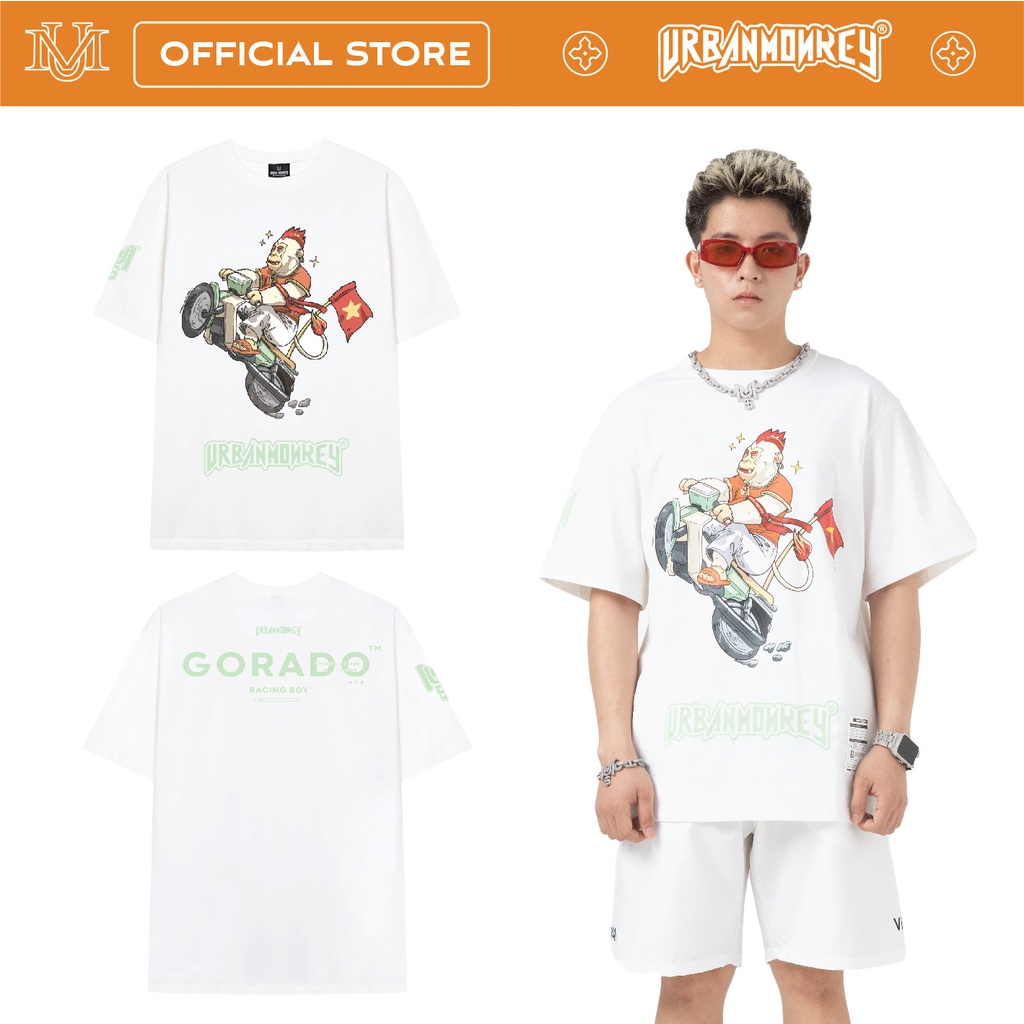 Áo Thun URBAN MONKEY GORADO RACING BOY Trắng Chất Liệu Cotton Hai Chiều