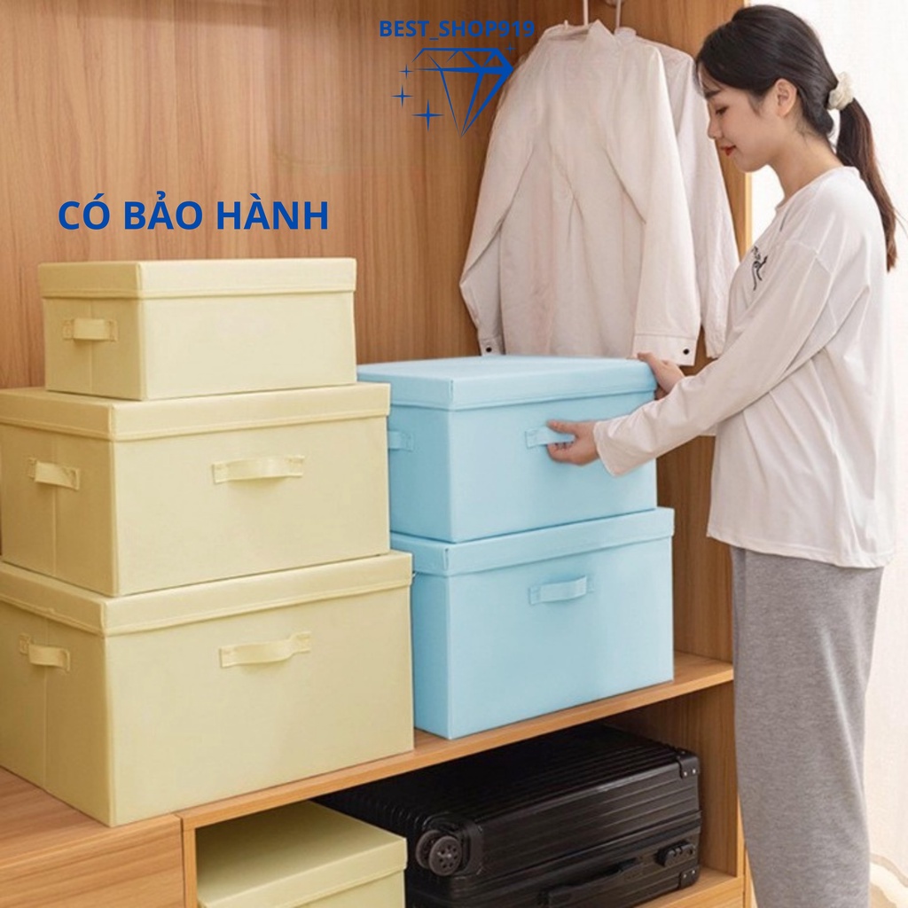 Hộp Vải Đựng Quần Áo [MẪU MỚI] Khung Cứng Cỡ Lớn Có Quai Xách Và Nắp Đậy Có thể Xếp Chồng Set 3 Hộp Vải Gấp Gọn