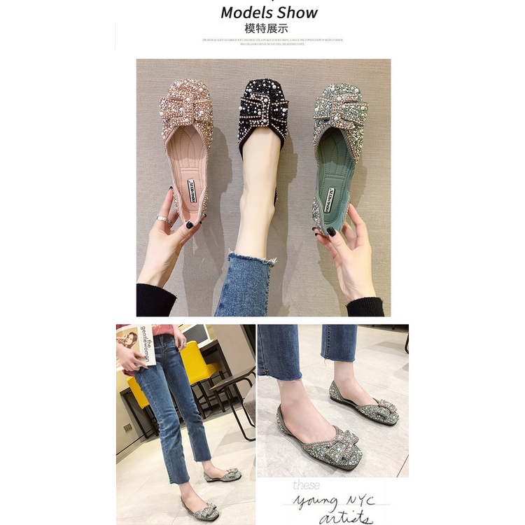 Giày Búp Bê Mũi Vuông Đính Đá Thời Trang Dành Cho Nữ / Size 35-44 / 41 / 42