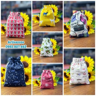 Túi vải dây rút họa tiết mini, kích thước: 10cm x 14cm - 01 chiếc - (Đọc kỹ mô tả sản phẩm)