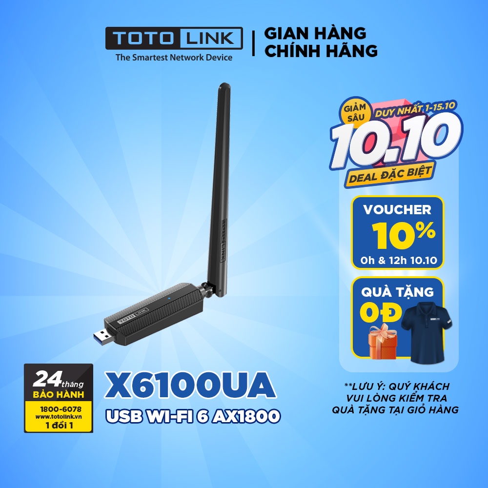 USB Wi-Fi 6 băng tần kép chuẩn AX1800. Hàng chính hãng TOTOLINK X6100UA .