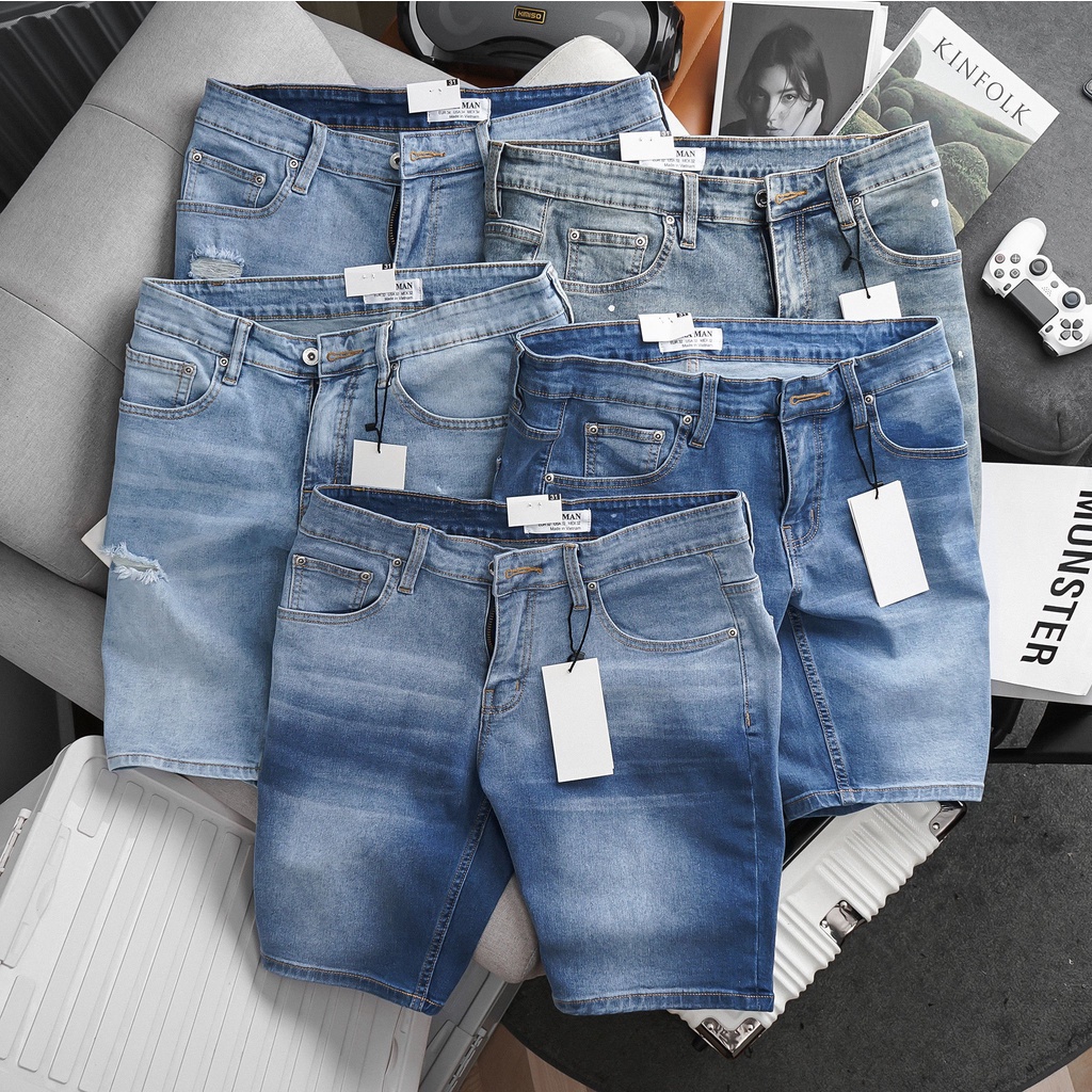 Quần short jean nam cao cấp jean co giãn dáng suông vnxk