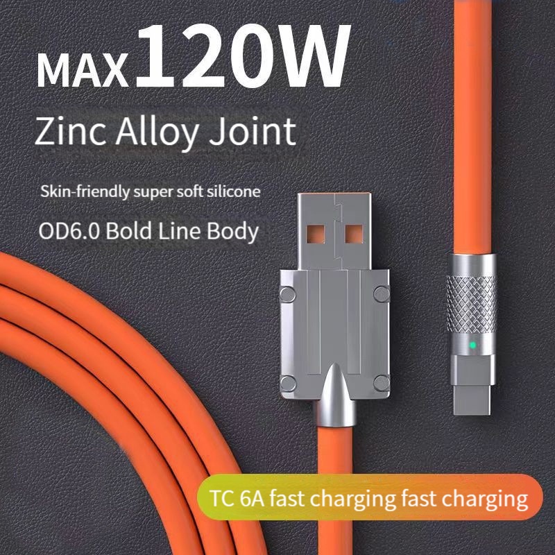 Dây Cáp Sạc Nhanh USB Loại C 120W 6A Bằng Silicon Dành Cho Huawei iphone xiaomi cable