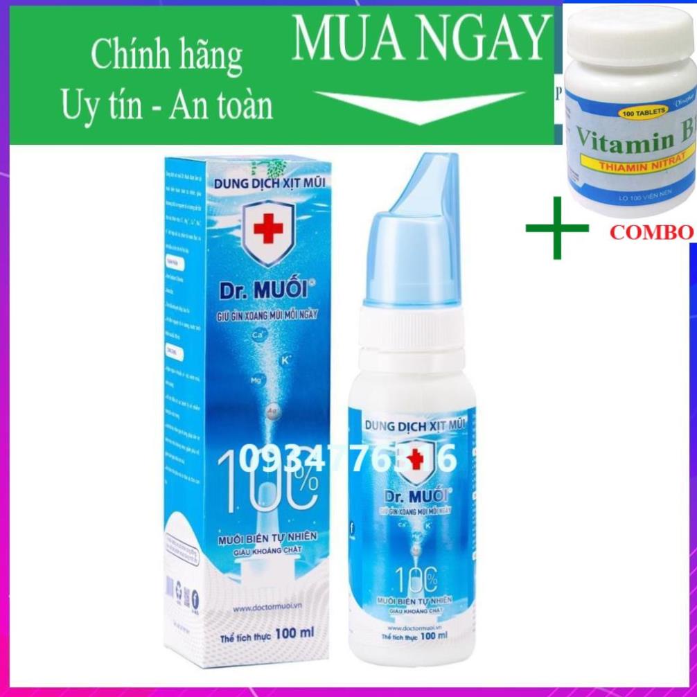 Combo Vitamin B1 chai 100 viên+ ✅ [ Q.Gò Vấp] Dung dịch Xịt Mũi Dr. Muối, Thông Mũi, Sạch Khoang Mũi (100ml)