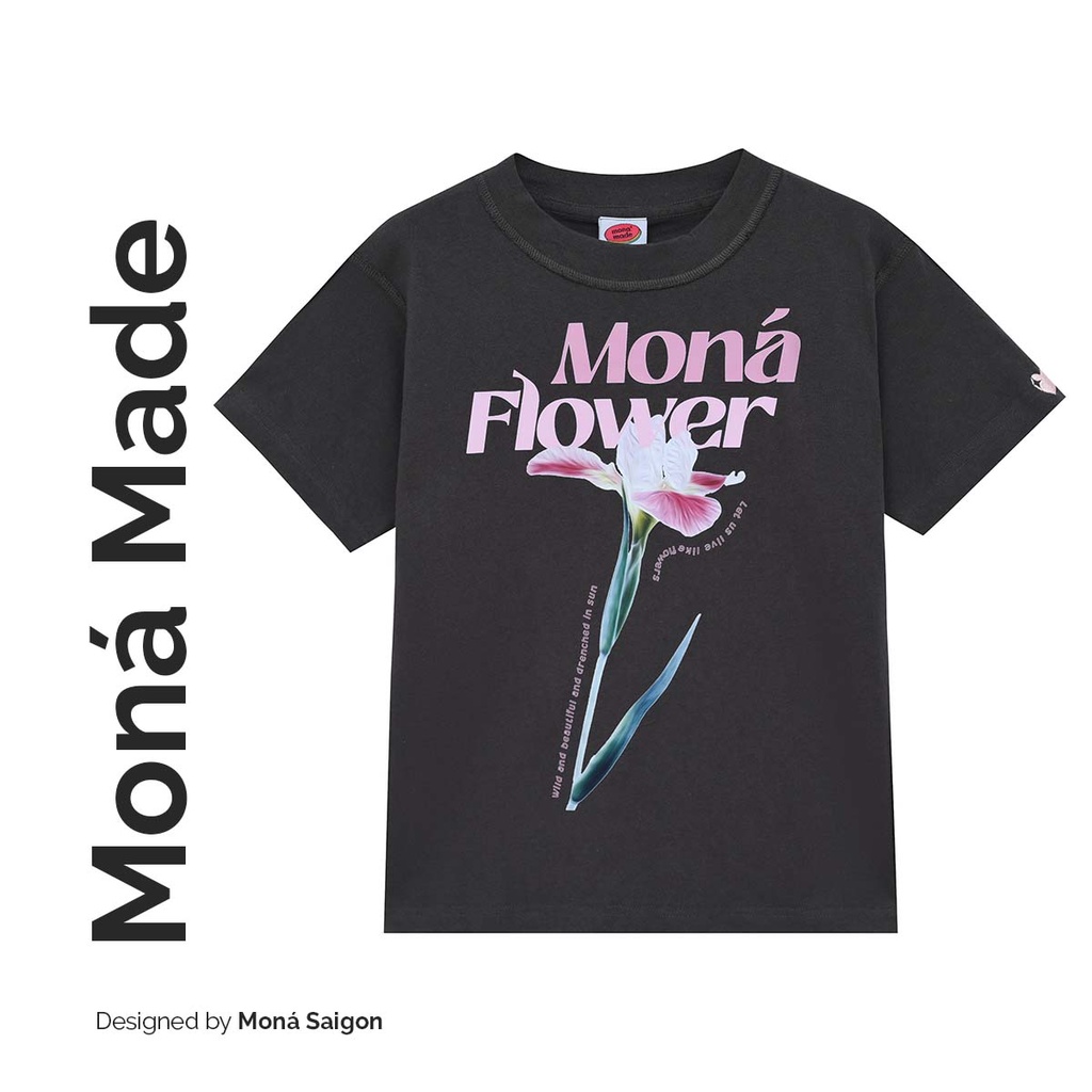 MONÁ - FLEUR TEE X HEART LOGO - Áo thun baby tee in hoa - XÁM CHÌ