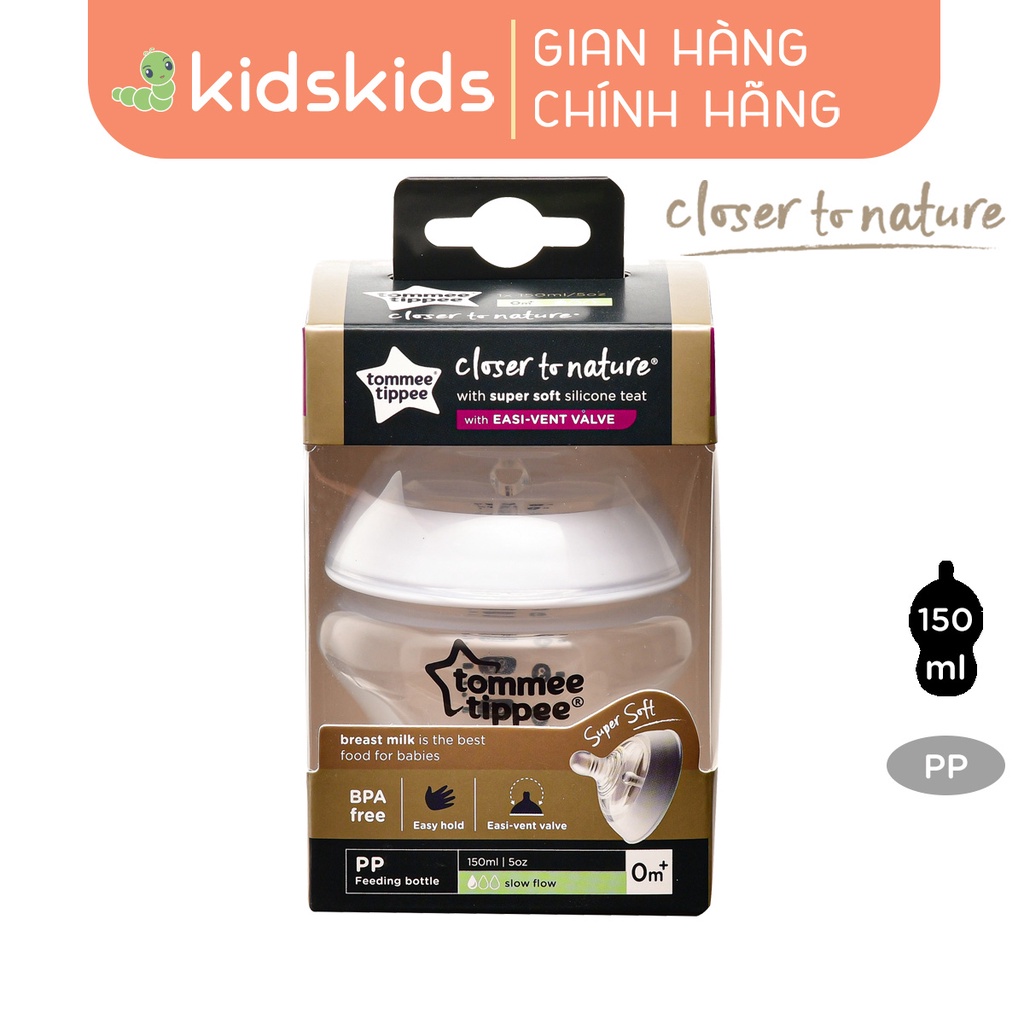 Bình sữa ty siêu mềm tự nhiên Tommee Tippee Closer to Nature 150ml, núm ty đi kèm 0-3 tháng