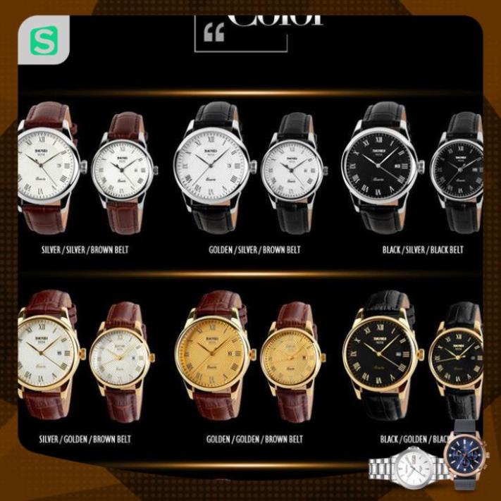 Đồng hồ đôi SKMEI chính hãng 9058 dây da chống nước cao cấp