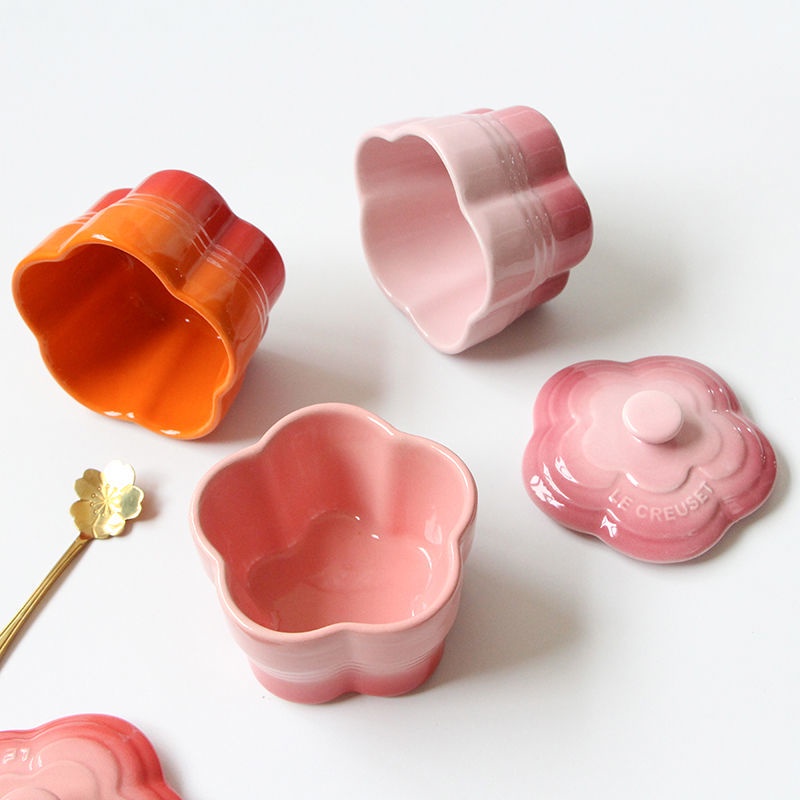 Cốc hoa Lereuset dùng nướng bánh cupcake, caramen, decor trang trí món ăn đựng nước sốt nước chấm gia vị size 9cm