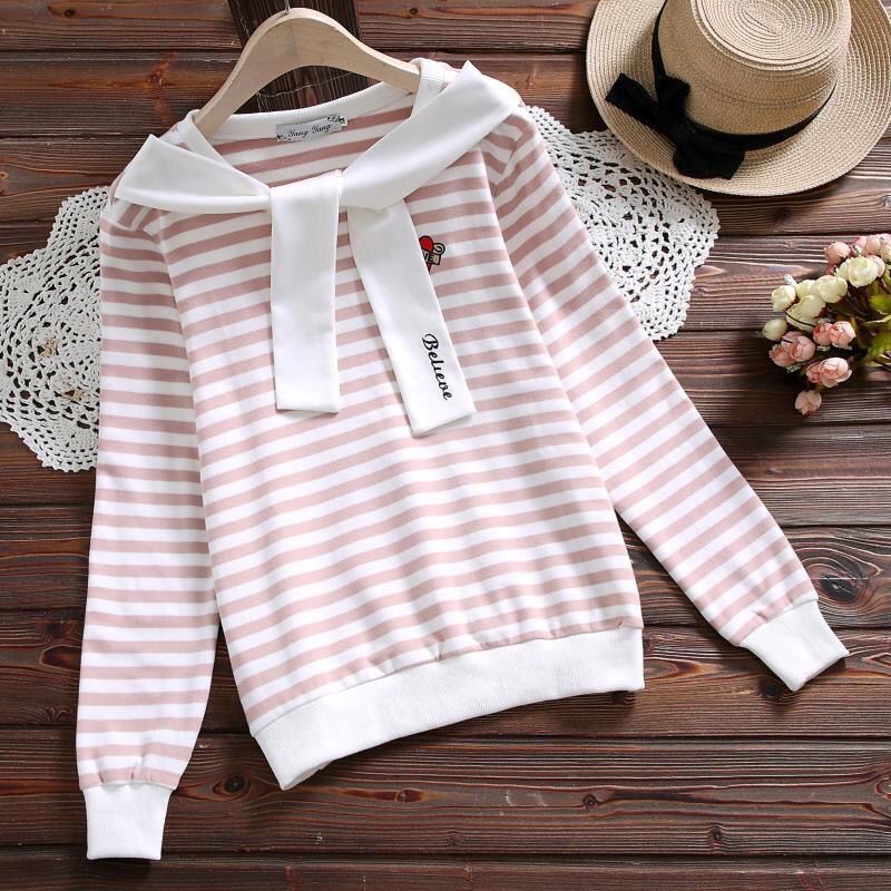 Áo Thun Tay Dài Họa Tiết Kẻ Sọc Thời Trang Xuân Thu 2022 Mới Dành Cho Bé Gái