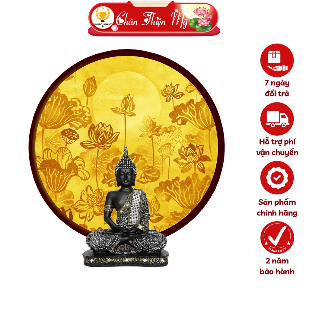 Đèn Hào Quang Hoa Sen In Tranh Trúc Chỉ CHÂN THIỆN MỸ, Trang Trí Bàn Thờ Gia Tiên, Treo Tượng Phật TC-HQ-101