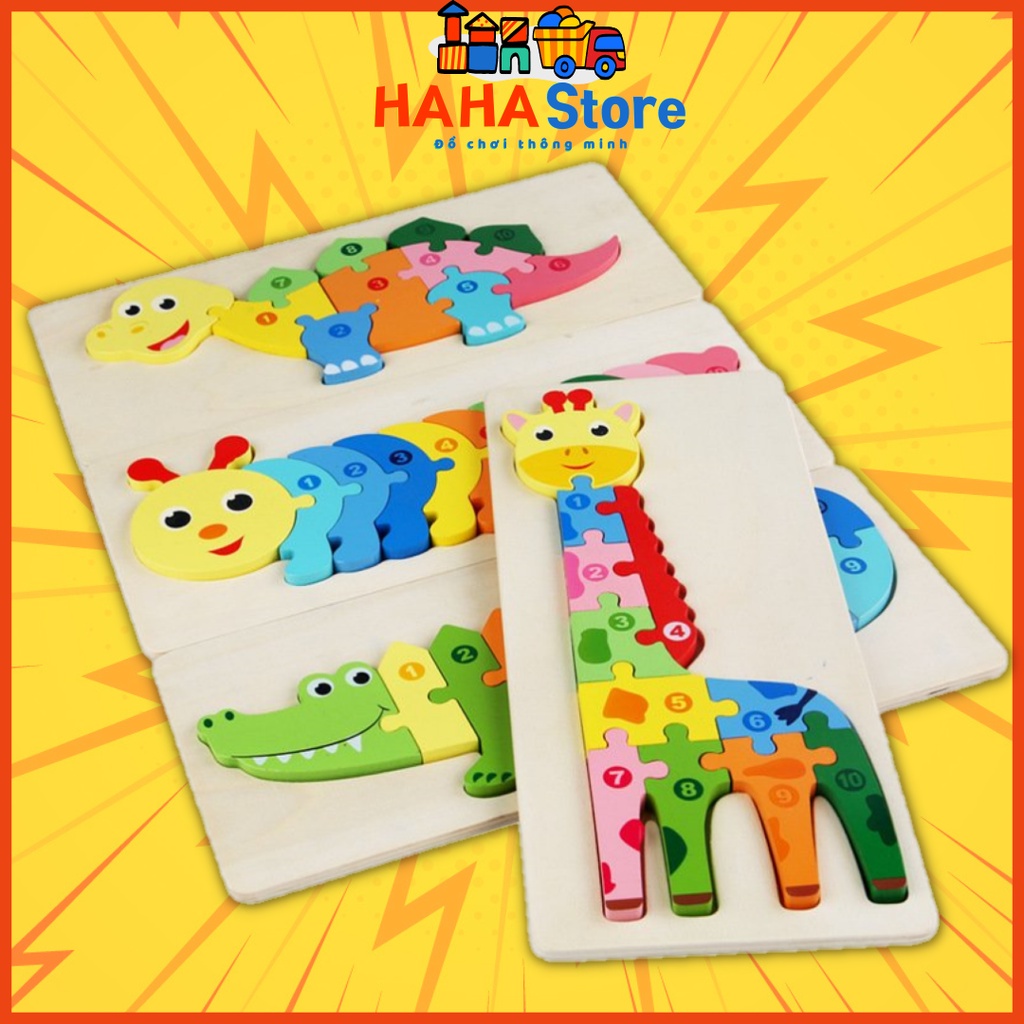 Đồ chơi lắp ghép, xếp hình gỗ nổi nối số 3d gồm 10 số tương ứng số 1-10, tranh ghép gỗ nổi bằng gỗ thông minh Haha Store